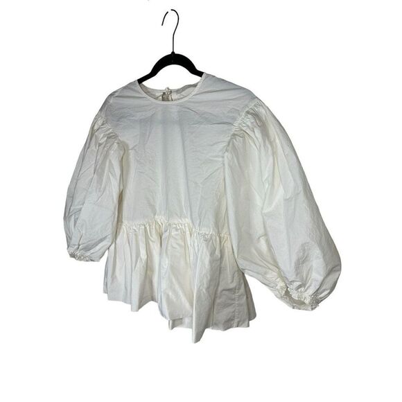 H&M-Conscious-Exclusive- Balloon Sleeves Peplum top off-white sz XS - Picture 4 of 11